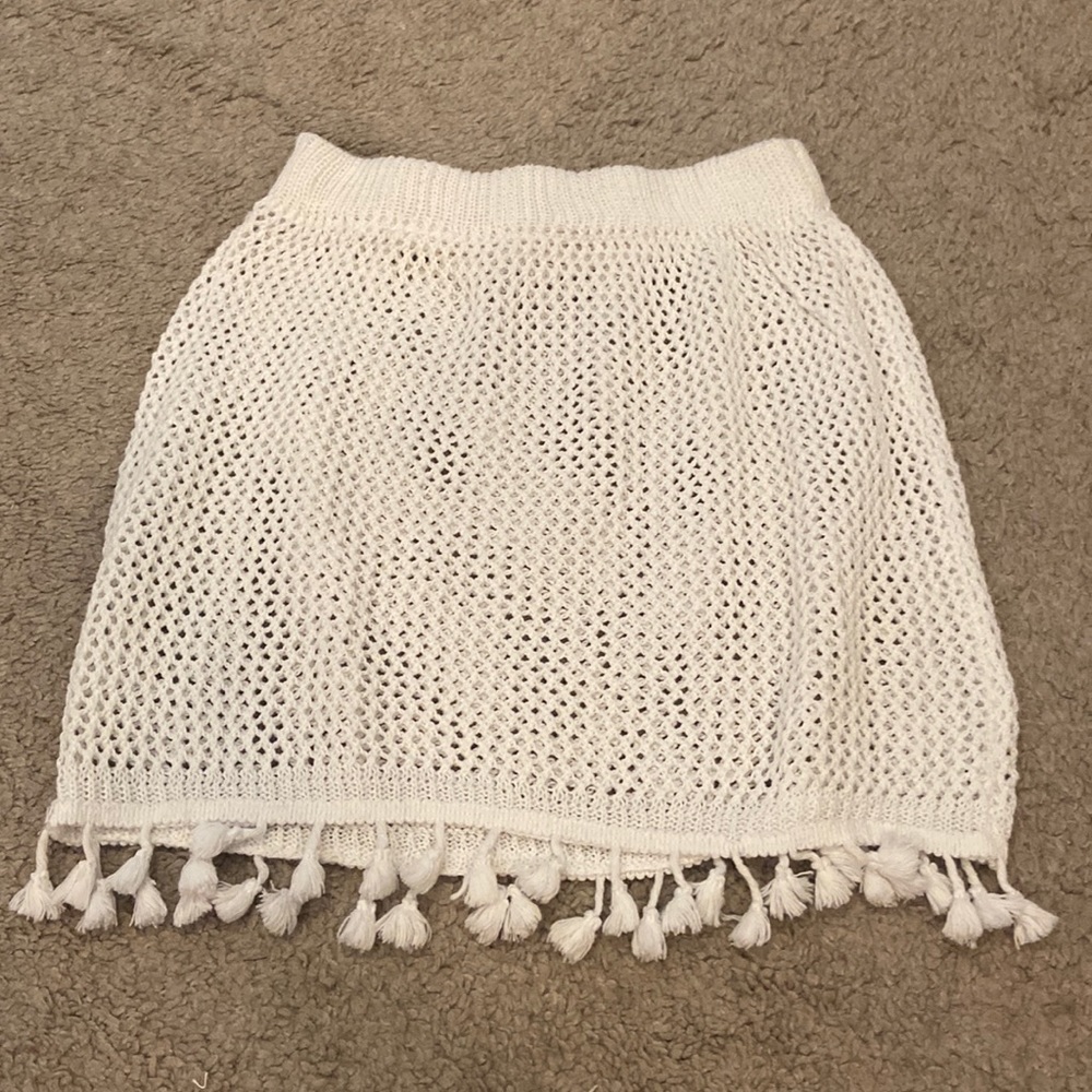 Crochet swim coverup skirt with fringe tassels. Worn once, like new